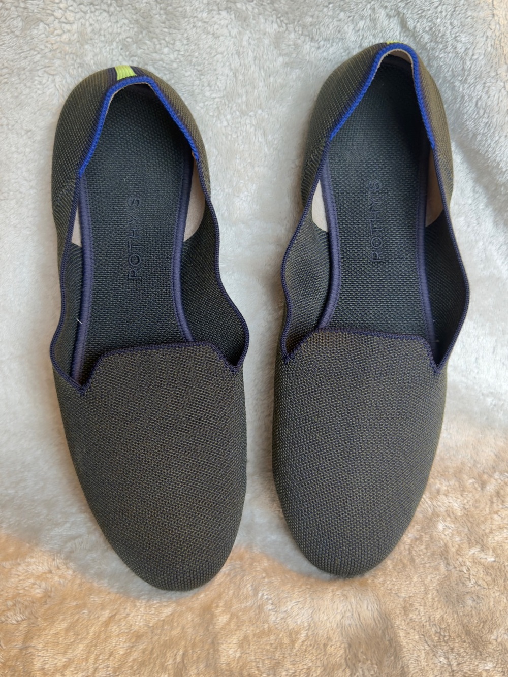 RARE Rothy’s The Loafer Charcoal Gray Lime Green Women’s Size 13 Washable Flats